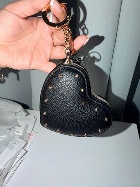 Victoria’s Secret Heart-Shaped Studded Keychain Coin Purse - Black